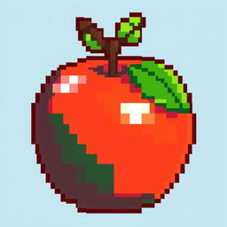 A vibrant pixel art style apple, featuring bright red and green colors with a glossy finish