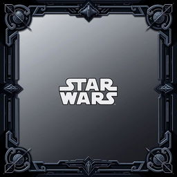 A blank collector card with a Star Wars-inspired border featuring intricate details and motifs such as spaceships, stars, and galactic elements