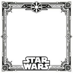 A blank collector card designed with a Star Wars-inspired border featuring intricate details reminiscent of the Star Wars aesthetic, including futuristic patterns, starry motifs, and sci-fi elements