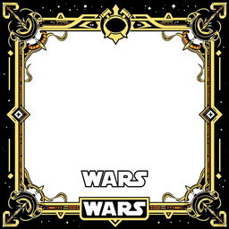 A blank collector card designed with a Star Wars-inspired border featuring intricate details reminiscent of the Star Wars aesthetic, including futuristic patterns, starry motifs, and sci-fi elements