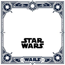 A blank collector card designed with a Star Wars-inspired border featuring intricate details reminiscent of the Star Wars aesthetic, including futuristic patterns, starry motifs, and sci-fi elements