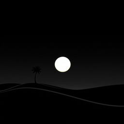 A minimalist and dramatic black and white design featuring a solitary palm tree symbolizing isolation