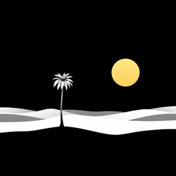 A minimalist and dramatic black and white design featuring a solitary palm tree symbolizing isolation