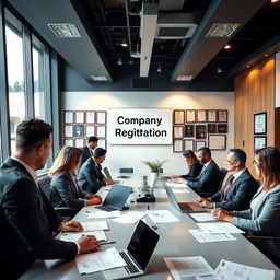 A sleek, modern office setting focused on company registration and leasing services