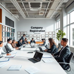 A sleek, modern office setting focused on company registration and leasing services
