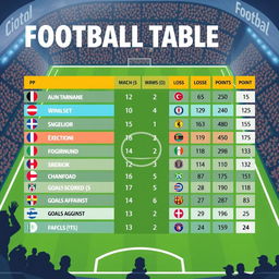 An infographic-style illustration featuring a football league table