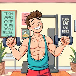 A beautifully illustrated scene depicting a person engaged in a fitness routine aimed at reducing cheek fat