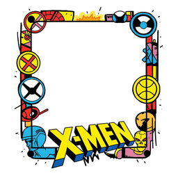 Design a blank collector card featuring an X-Men-inspired border that captures the vibrant and dynamic comic book aesthetic