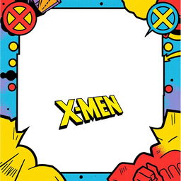 Design a blank collector card featuring an X-Men-inspired border that captures the vibrant and dynamic comic book aesthetic