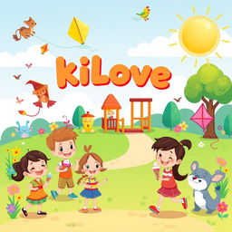 A cheerful cartoon scene featuring colorful and playful characters that children love, such as friendly animals, whimsical creatures, and a vibrant landscape