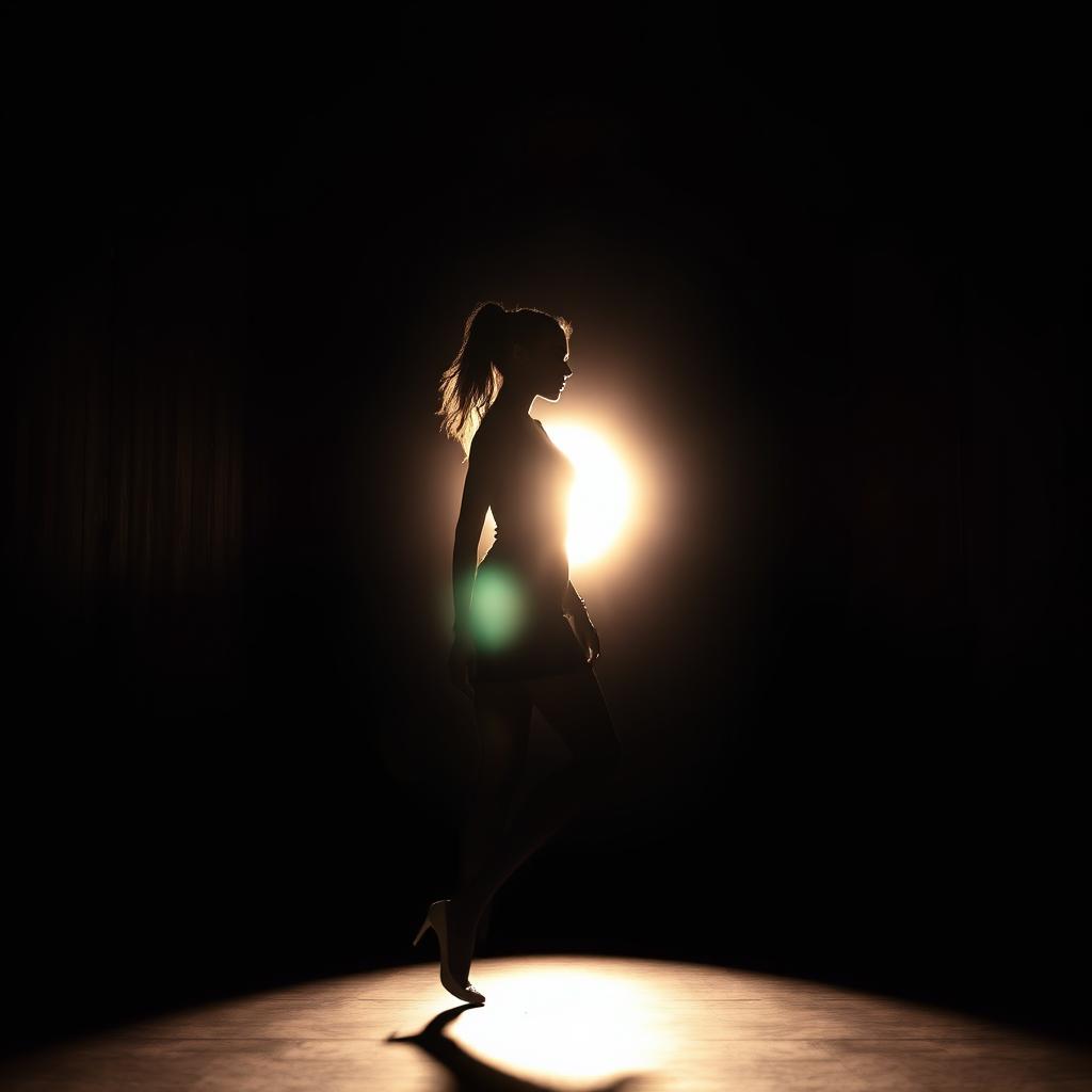 A striking image of an African American female silhouette walking gracefully from darkness into a vivid, bright light