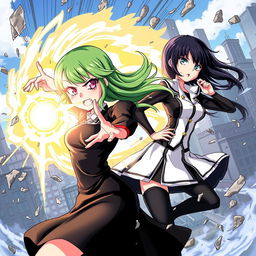 A dynamic illustration featuring Tatsumaki and Fubuki from the popular anime series 'One Punch Man'