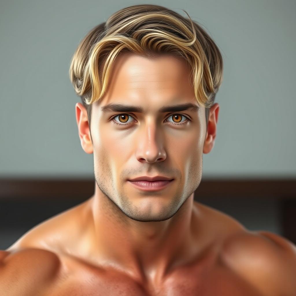 A portrait of a man named Enrico with short hair that blends light brown and blonde tones