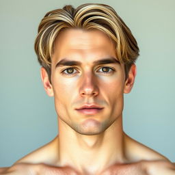 A portrait of a man named Enrico with short hair that blends light brown and blonde tones