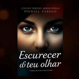 A book cover titled 'Escurecer do teu olhar', featuring the authors' names Stefany Perego and Adriel Perego prominently