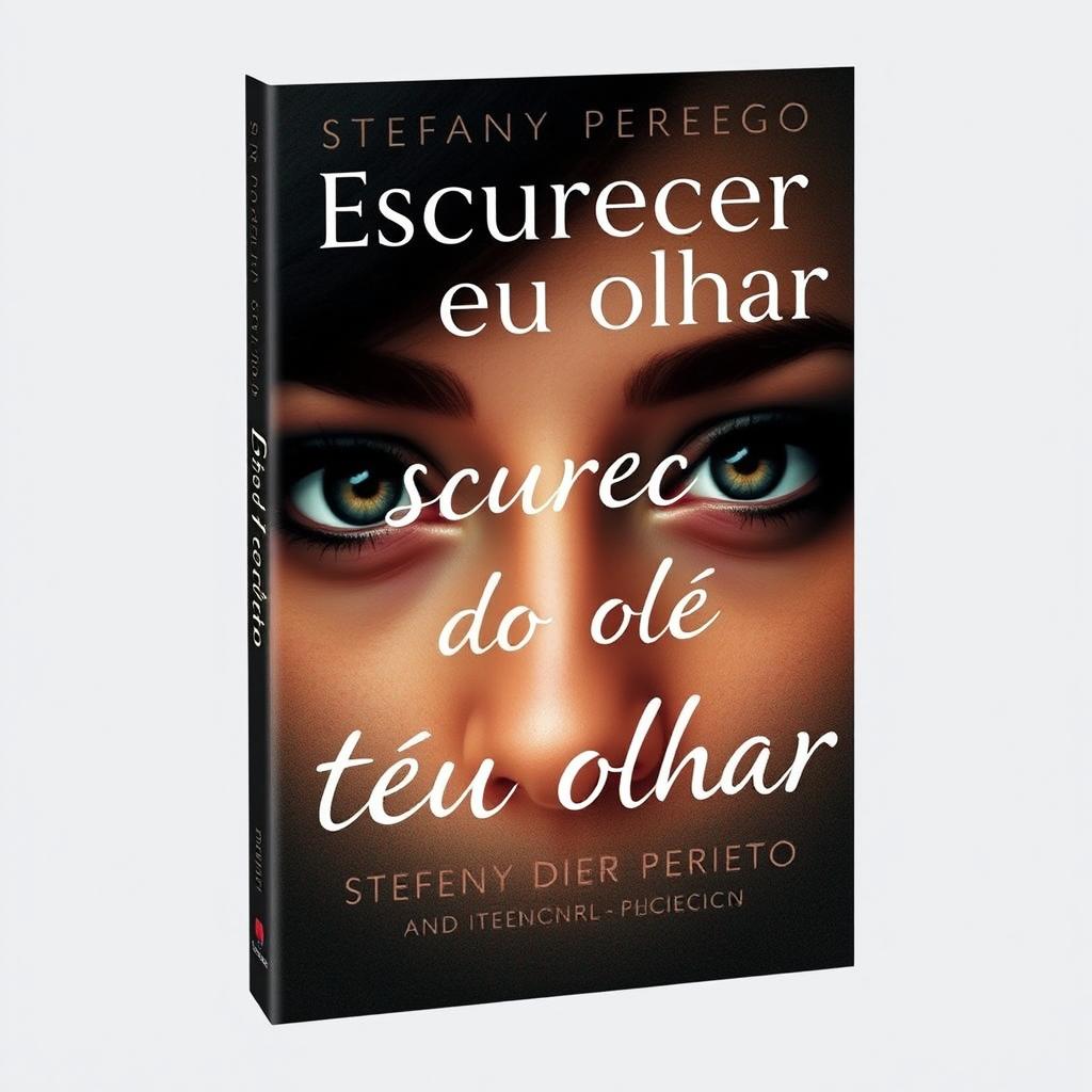 A book cover titled 'Escurecer do teu olhar', featuring the authors' names Stefany Perego and Adriel Perego prominently