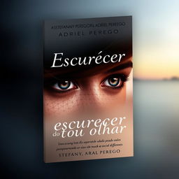A book cover titled 'Escurecer do teu olhar', featuring the authors' names Stefany Perego and Adriel Perego prominently