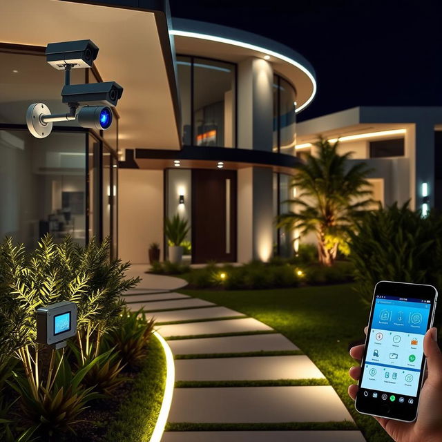 A modern security system in a sleek, futuristic home environment