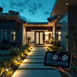 A modern security system in a sleek, futuristic home environment