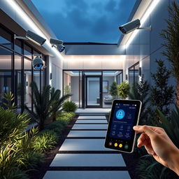 A modern security system in a sleek, futuristic home environment