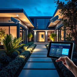A modern security system in a sleek, futuristic home environment