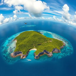 A breathtaking aerial view of Snake Island, surrounded by crystal clear turquoise waters and lush green vegetation