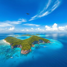 A breathtaking aerial view of Snake Island, surrounded by crystal clear turquoise waters and lush green vegetation