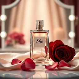 A stylish display of 'She' perfume showcased against a luxurious background