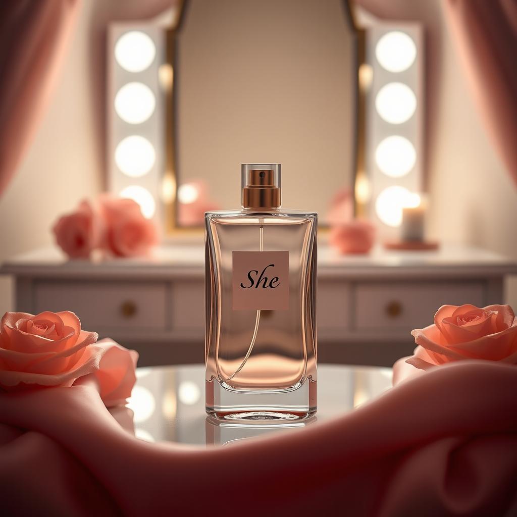 A stylish display of 'She' perfume showcased against a luxurious background