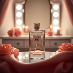 A stylish display of 'She' perfume showcased against a luxurious background