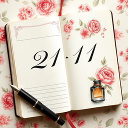 A visually stunning diary entry on a vintage styled page, featuring the date "21/11" written beautifully in elegant calligraphy