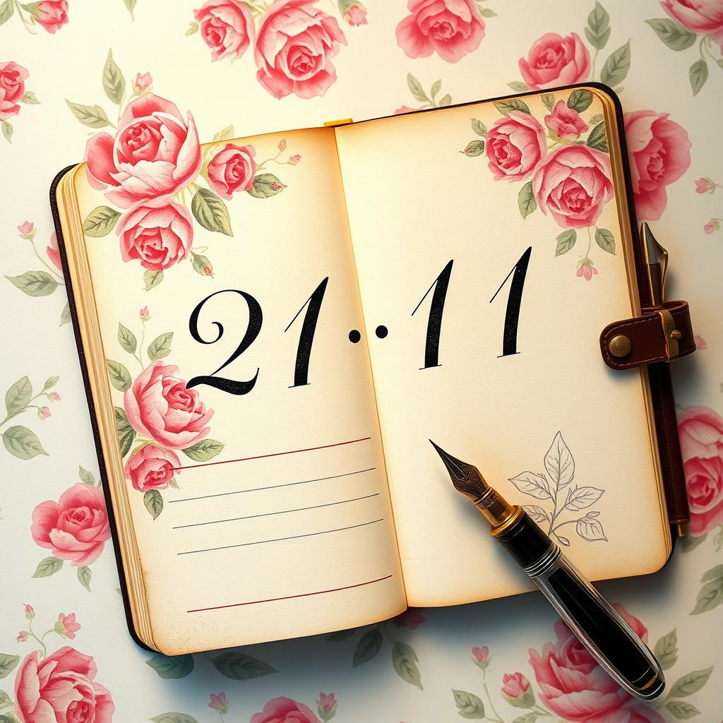 A visually stunning diary entry on a vintage styled page, featuring the date "21/11" written beautifully in elegant calligraphy