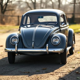 A vintage 1938 Volkswagen Beetle prototype, also known as Volkswagen Typ 1, showcasing its rounded lines and prominent headlights on the hood