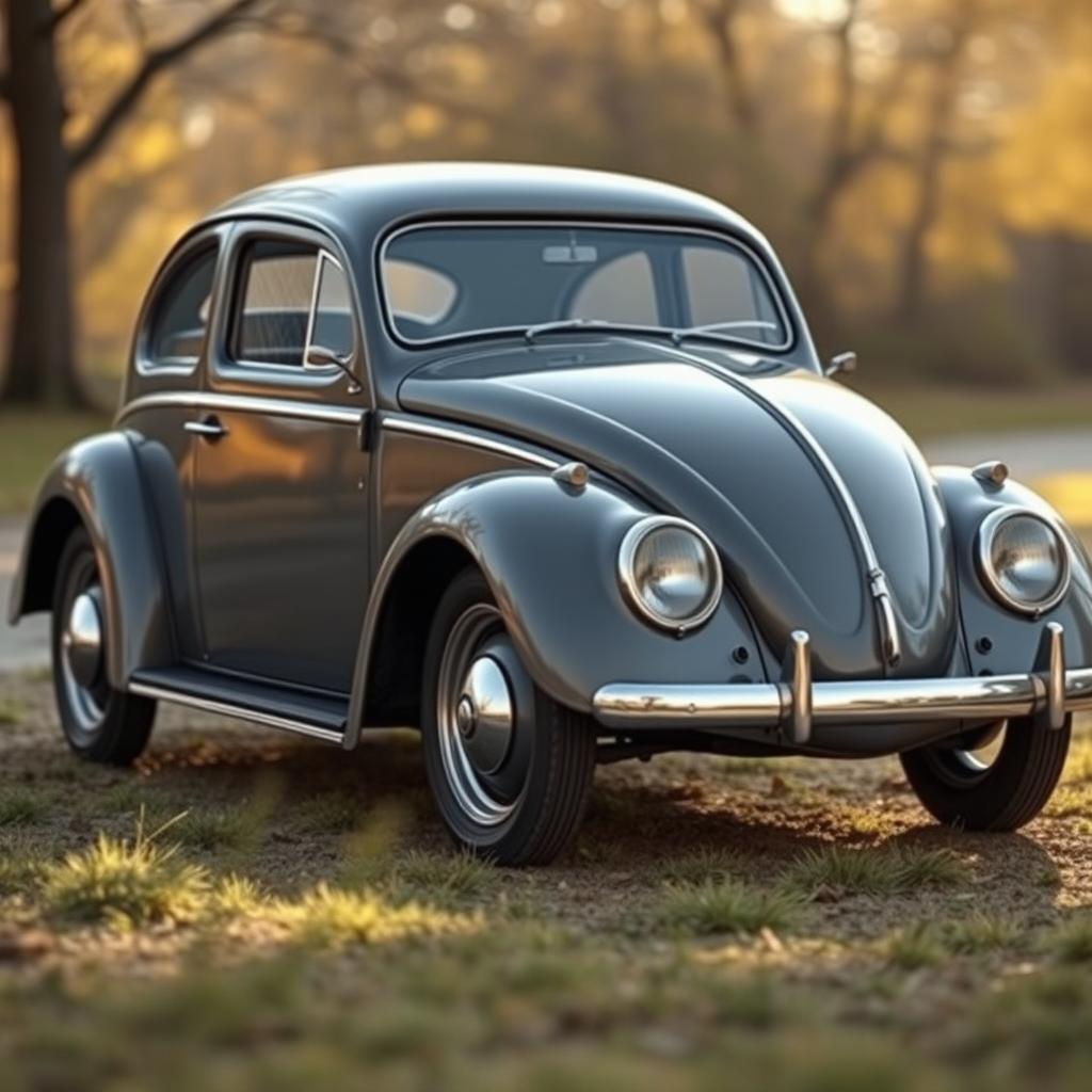 A vintage 1938 Volkswagen Beetle prototype, also known as Volkswagen Typ 1, showcasing its rounded lines and prominent headlights on the hood