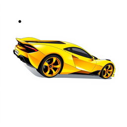 A vibrant digital illustration of a sleek yellow sports car, depicted from the side with the front angled towards the left side of the image
