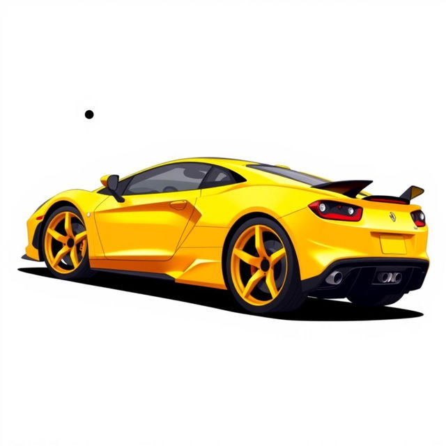 A vibrant digital illustration of a sleek yellow sports car, depicted from the side with the front angled towards the left side of the image