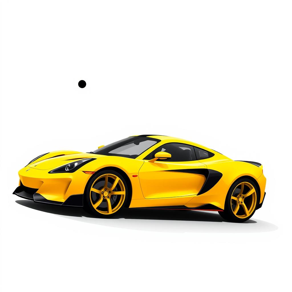 A vibrant digital illustration of a sleek yellow sports car, depicted from the side with the front angled towards the left side of the image