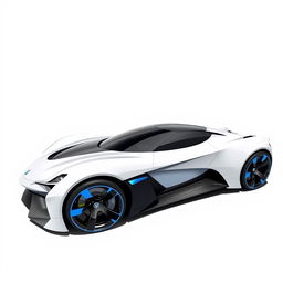 A striking digital illustration of a futuristic sports car, depicted in a side view with the front facing towards the left side of the image