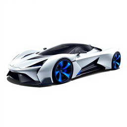 A striking digital illustration of a futuristic sports car, depicted in a side view with the front facing towards the left side of the image