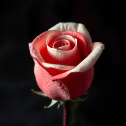 A close-up, hyperrealistic image of a single rose, showcasing a deep reddish-white hue