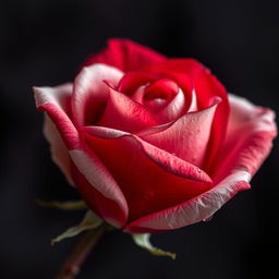 A close-up, hyperrealistic image of a single rose, showcasing a deep reddish-white hue