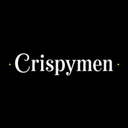 A striking YouTube banner featuring the name 'Crispymen' in bold, beautiful white typography against a deep black background