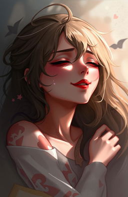 A digital painting of a female character deeply immersed in a myriad of emotions, showcasing a blend of pain, love, and affection