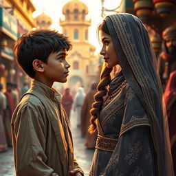 A touching scene depicting a love story between a young Arab boy from a poor background and a wealthy Arab girl
