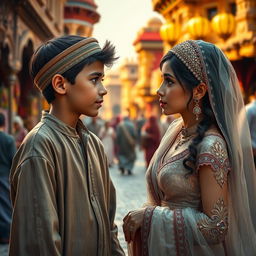 A touching scene depicting a love story between a young Arab boy from a poor background and a wealthy Arab girl