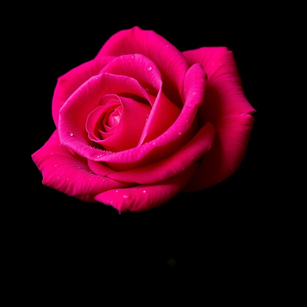 A vibrant intense pink rose elegantly placed against a dark background, showcasing the delicate petals with intricate details and rich textures