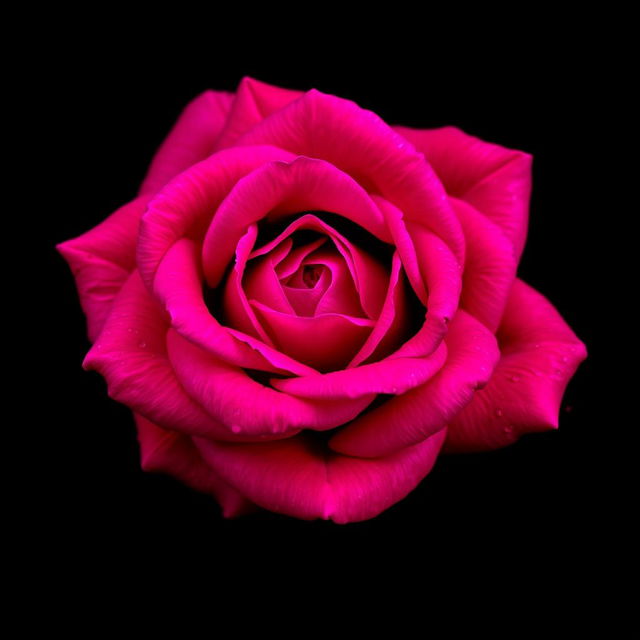 A vibrant intense pink rose elegantly placed against a dark background, showcasing the delicate petals with intricate details and rich textures