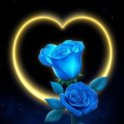 A bright, luminous moon shaped like a heart, surrounded by an enchanting blue rose