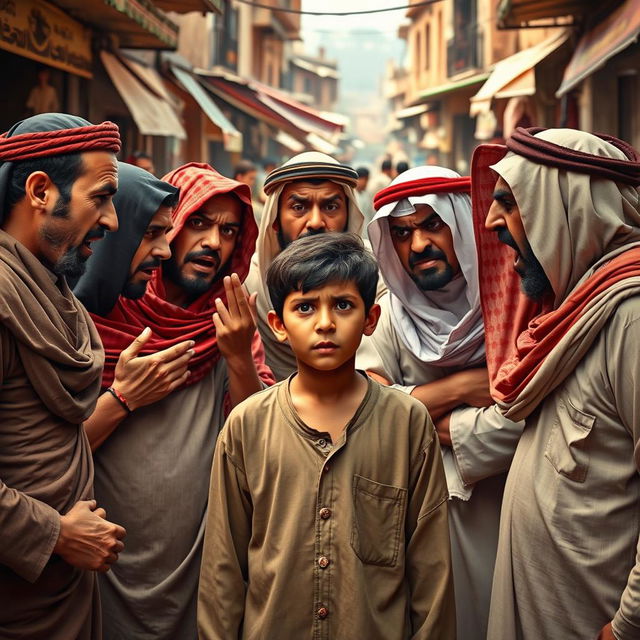 A tense scene depicting an angry Arab family shouting at a young man