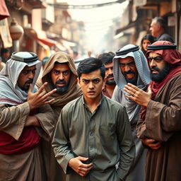 A tense scene depicting an angry Arab family shouting at a young man